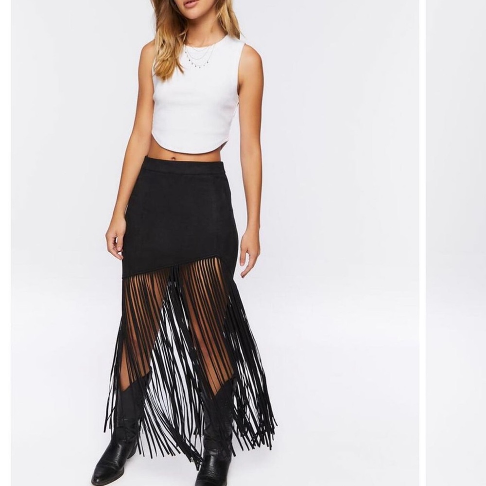 Fringe Midi Skirt Suede